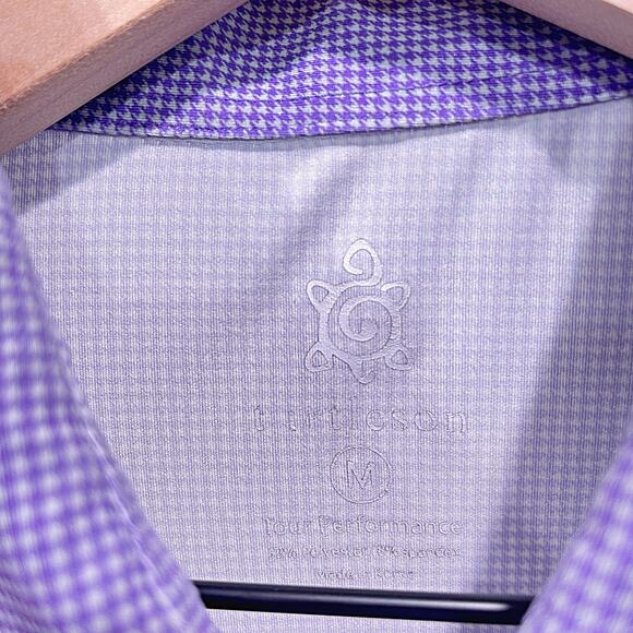 TURTLESON Performance Golf Polo Purple Houndstooth Country Club Mens Medium - Picture 7 of 7